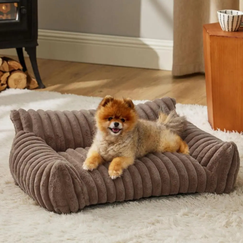Cat Sofa Bed Plush Bolster Lounger with Raised Sides