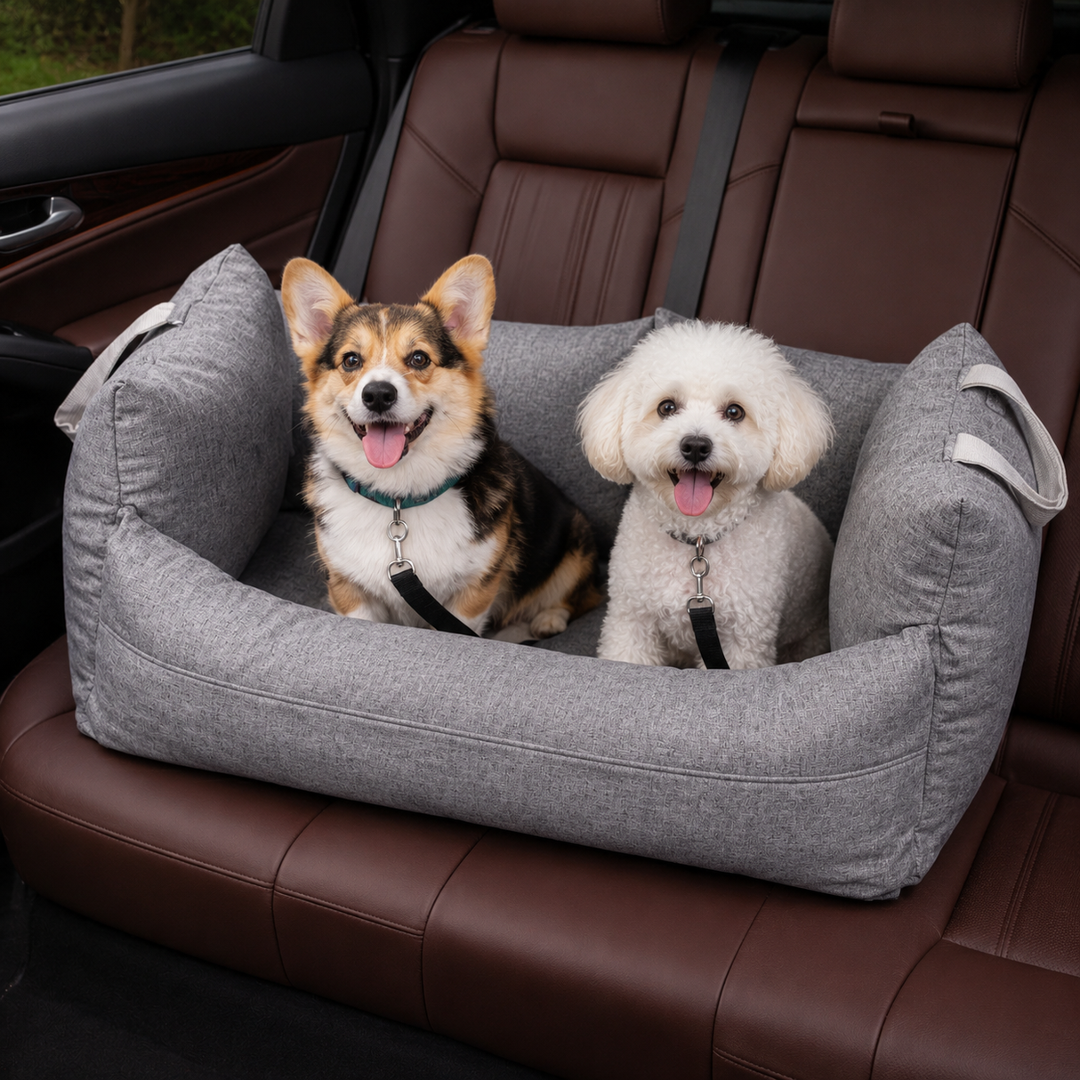 Dog Car Seat - Adjustable Leads Cosy Travel Dog Carrier