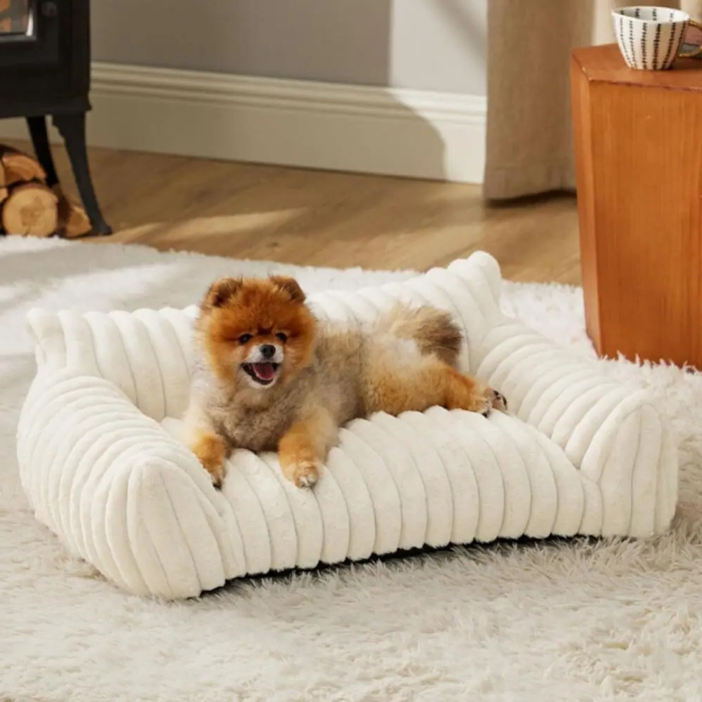 Cat Sofa Bed Plush Bolster Lounger with Raised Sides