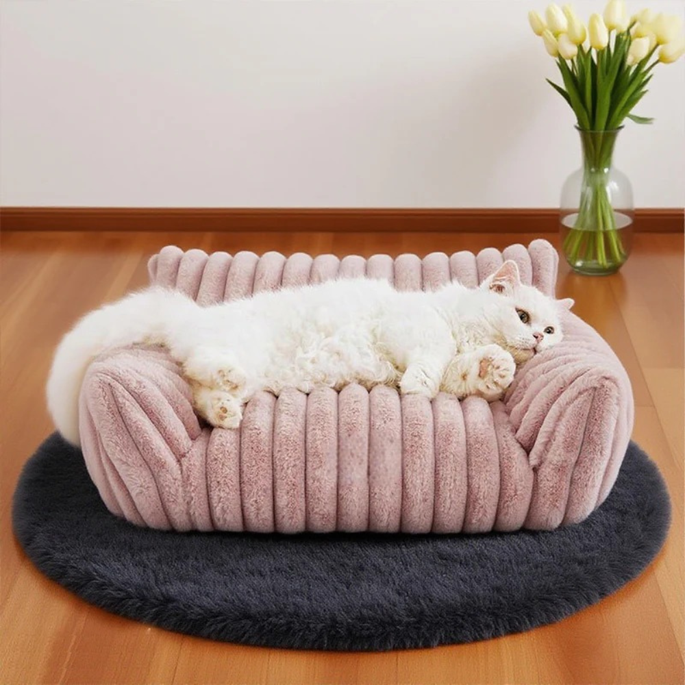 Cat Sofa Bed Plush Bolster Lounger with Raised Sides