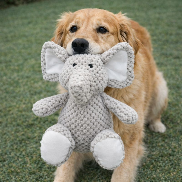 Dog Plush Squeaky Toy Soft Animal Chew Toy with Rope Tail