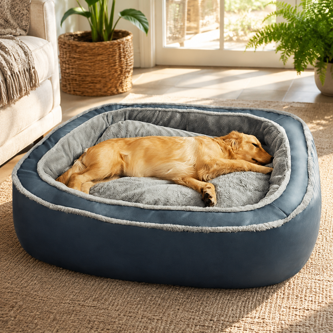 Comfortable Dog Bed Washable Extra Plush Sofa Deep Cushion Bolster Pet Bed
