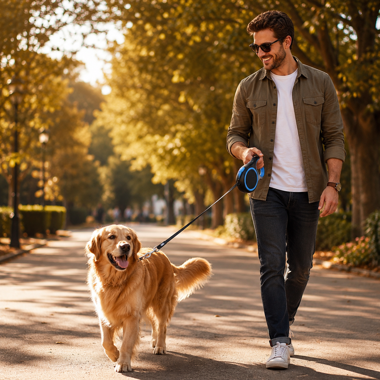 Retractable Dog Leash Ergonomic Loop Handle With Auto Lock