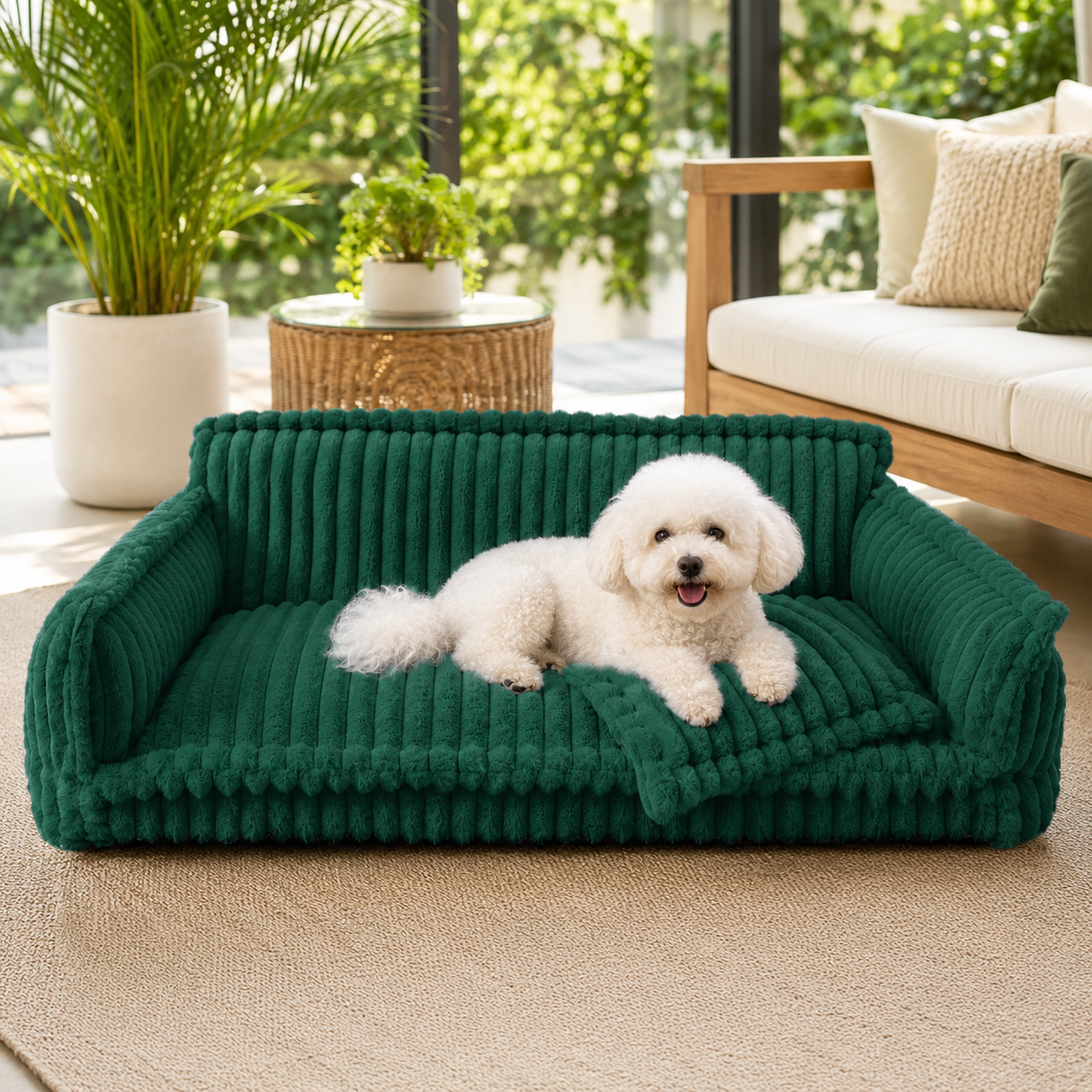 Durable Large Plush Dog Sofa Bed with Bolster Sides