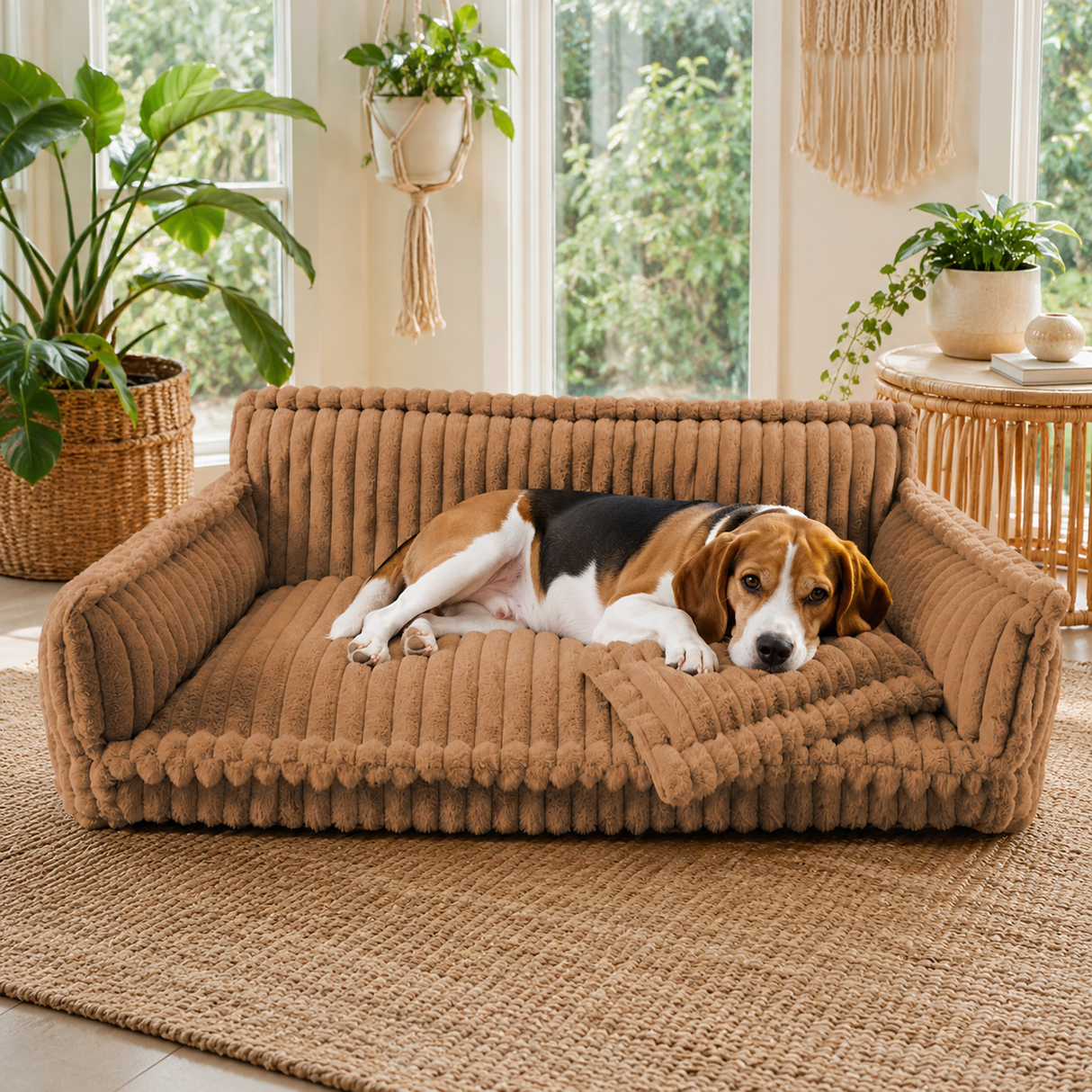 Durable Large Plush Dog Sofa Bed with Bolster Sides