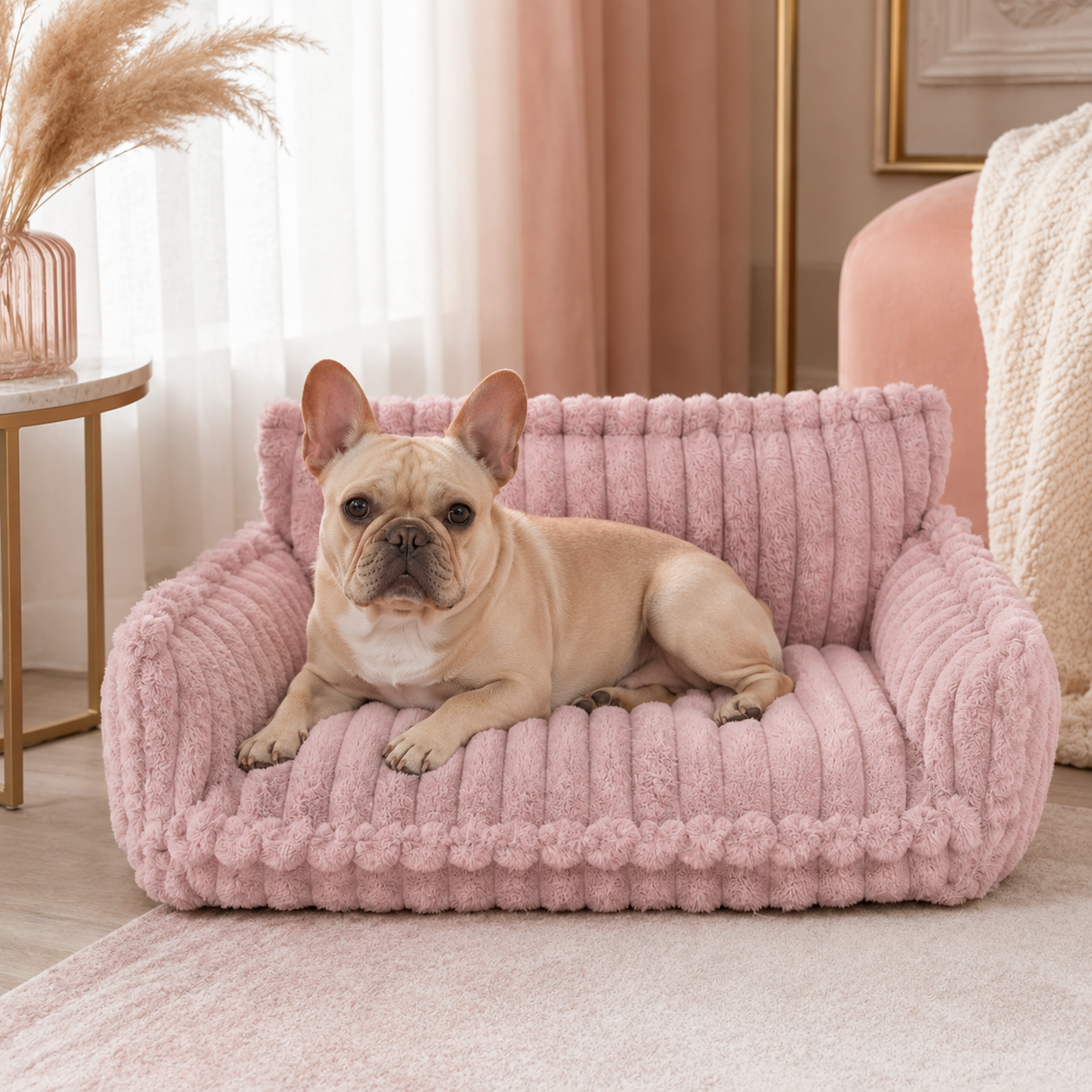 Durable Large Plush Dog Sofa Bed with Bolster Sides