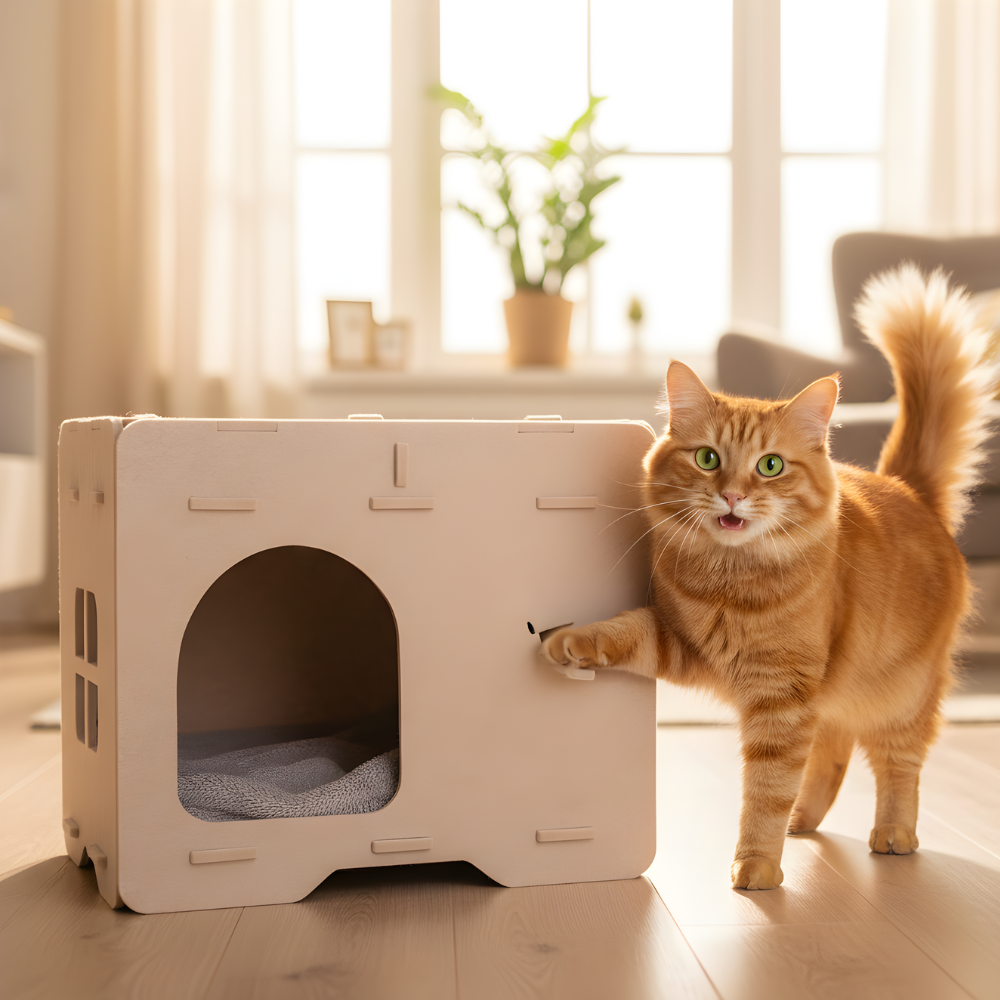 Cat House Hideaway Indoor Pet Bed with Soft Cushion