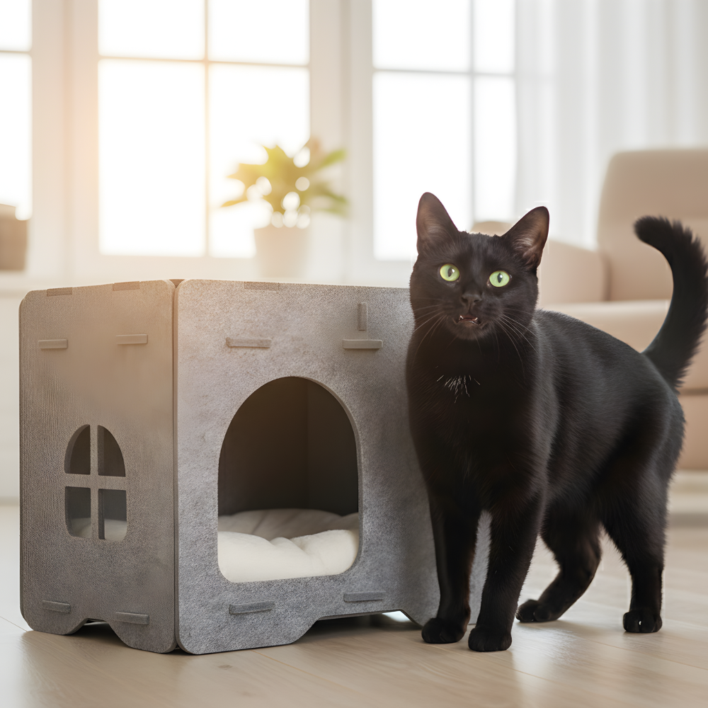 Cat House Hideaway Indoor Pet Bed with Soft Cushion