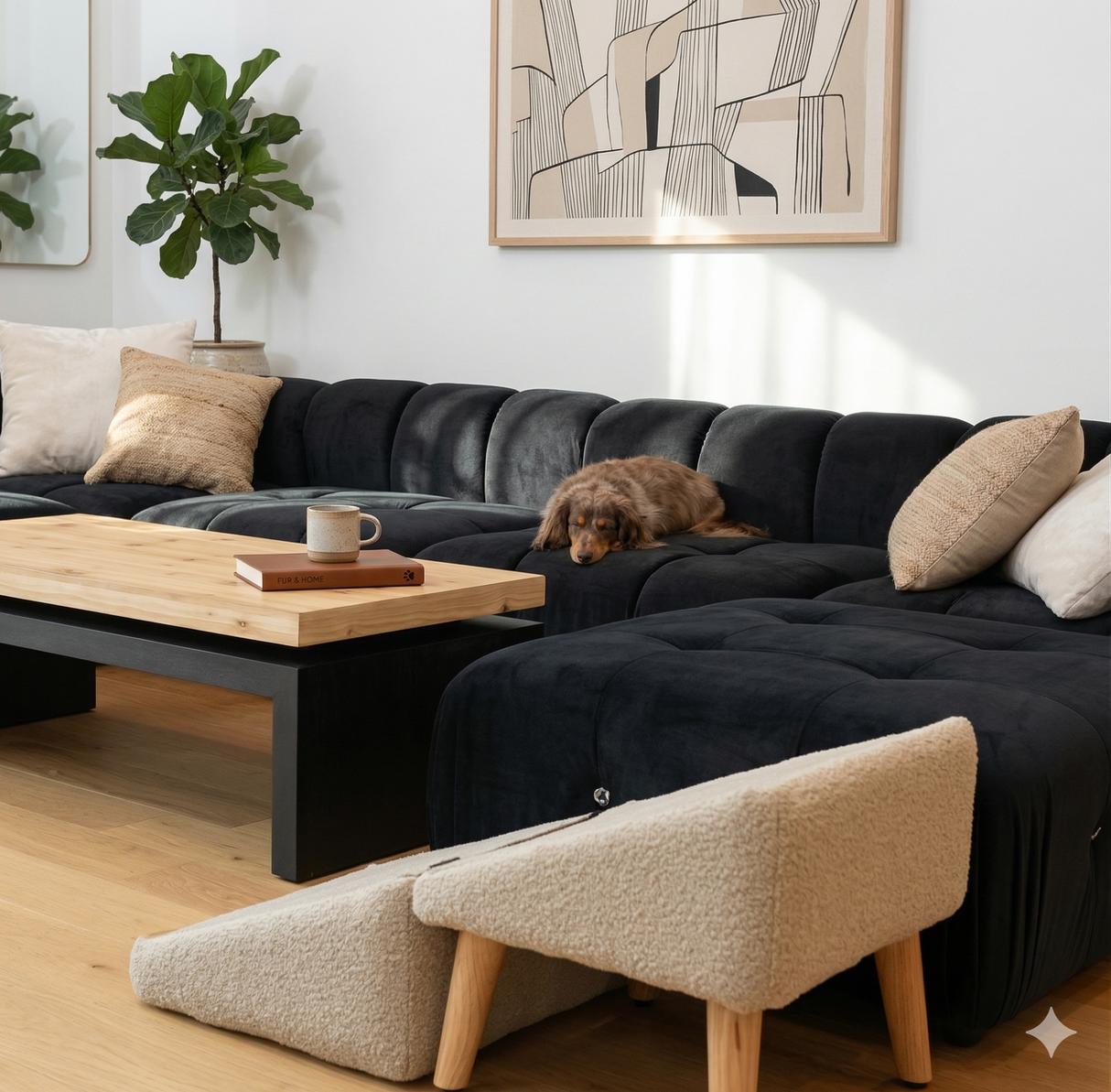 Dog Ramp for Bed Sofa Pet Ramp with Wooden Legs Fabric Steps