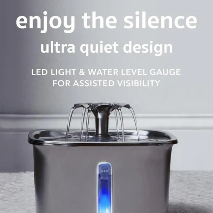 Cat Water Fountain Stainless Steel with LED Flow Indicator