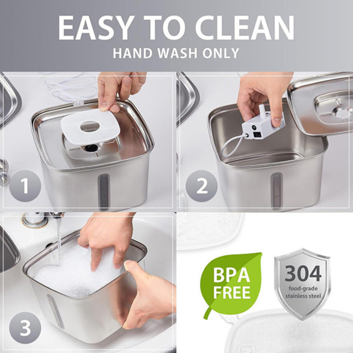 Cat Water Fountain Stainless Steel with LED Flow Indicator