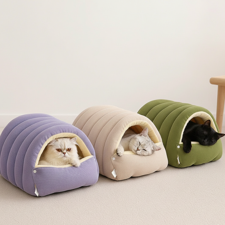 Cat Cave Bed Hooded Cosy Pet Sleeping Igloo with Soft Cushion