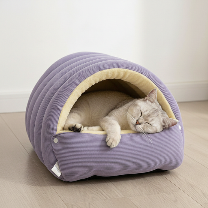 Cat Cave Bed Hooded Cosy Pet Sleeping Igloo with Soft Cushion