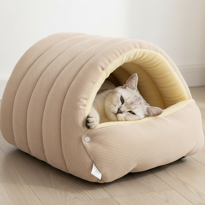 Cat Cave Bed Hooded Cosy Pet Sleeping Igloo with Soft Cushion