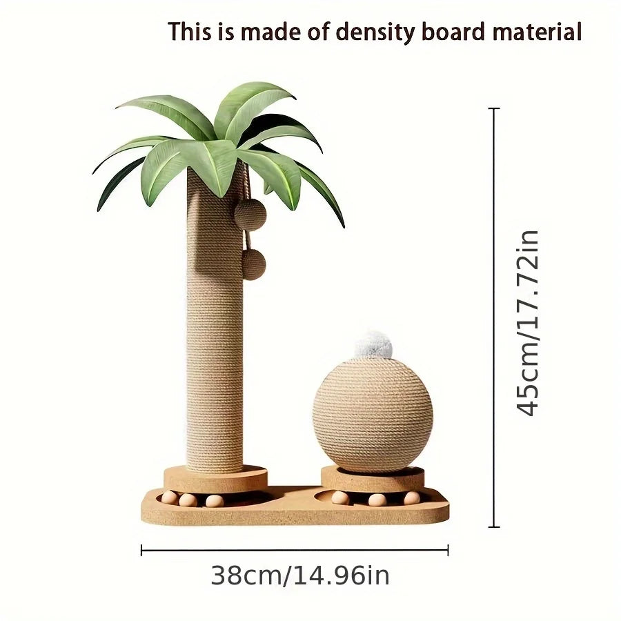 Cat Scratching Post Sisal Palm Tree with Scratch Ball And Wooden Toy Base
