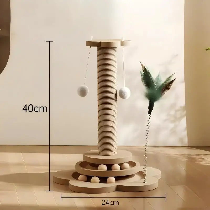 Large Cat Scratching Post Sisal Feather Toy Dangling Balls Roller Base