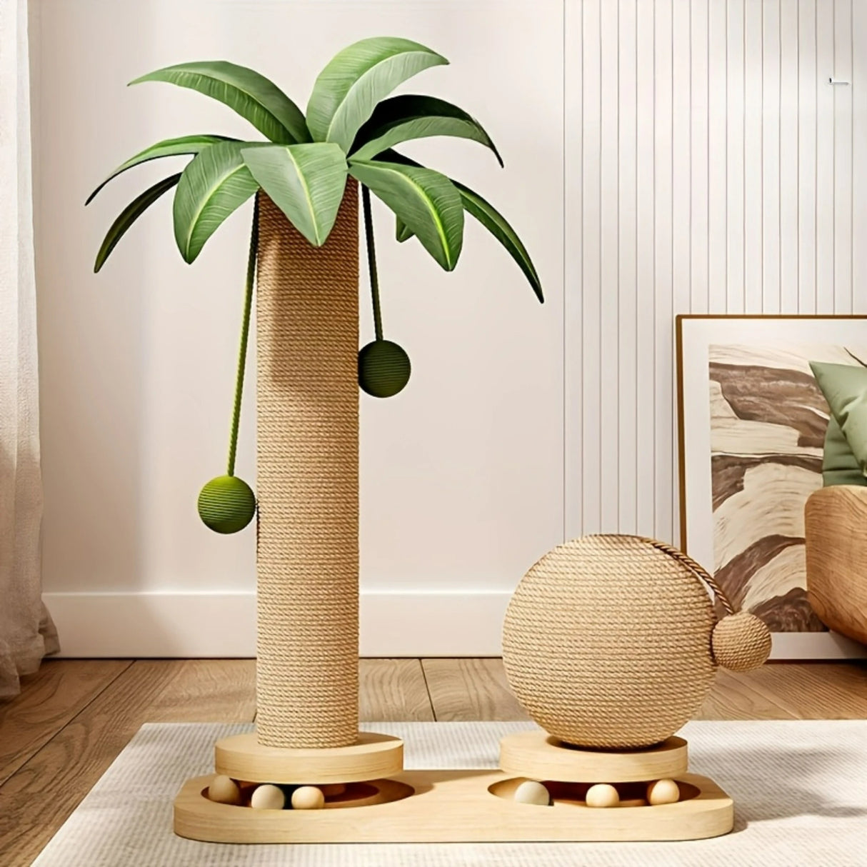 Cat Scratching Post Sisal Palm Tree with Scratch Ball And Wooden Toy Base