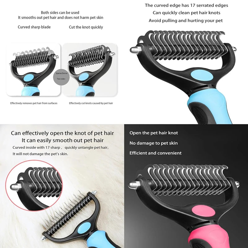 Pet Grooming Brush - Double Sided Dog and Cat Hair Grooming Brush