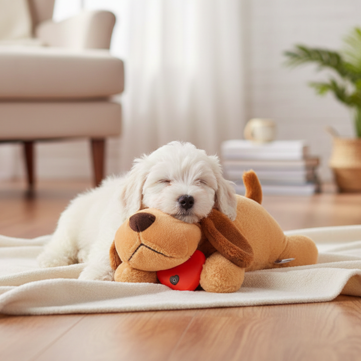 Puppy Heartbeat Toy Plush Comfort Dog with Soft Blanket