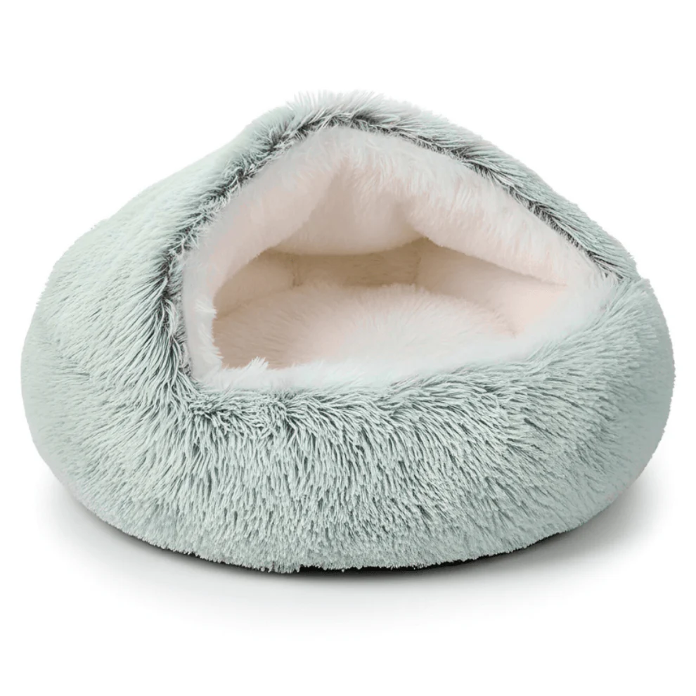 Fluffy Soft Cat Cave Bed With Hooded Plush Igloo Nest