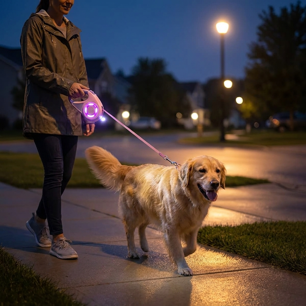Dog Retractable Leash LED Light Night Walking Lead