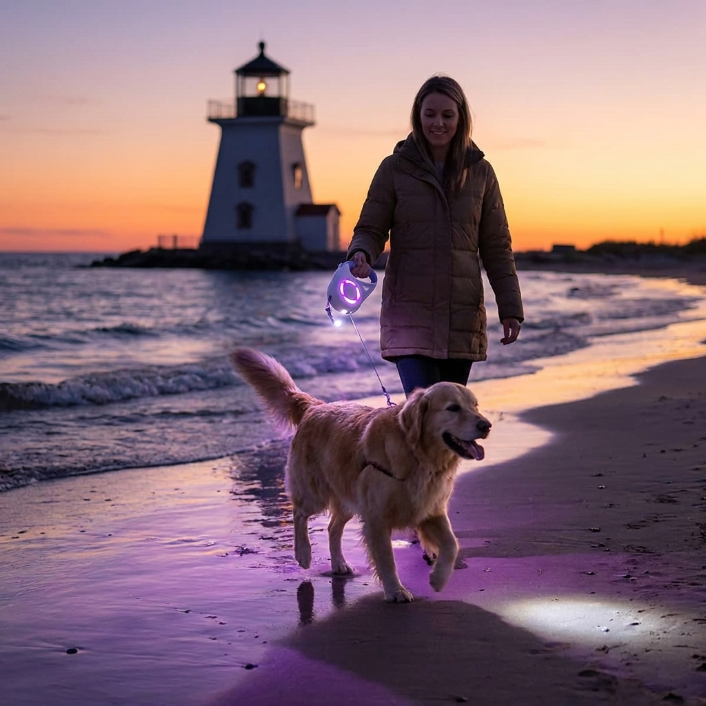 Dog Retractable Leash LED Light Night Walking Lead