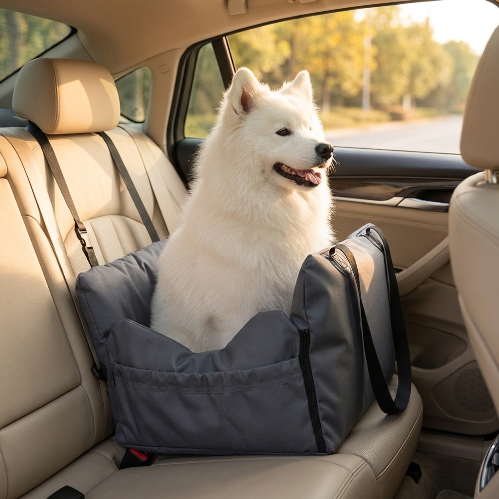 Waterproof dog car seat in use in a car