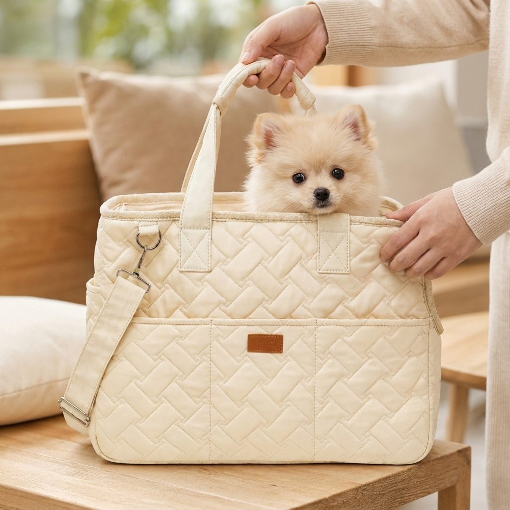 Dog Carrier Bag Quilted Travel Tote with Handles