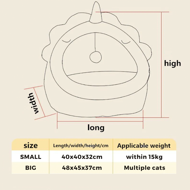 Cat Cave Bed Cosy Plush Igloo Nest with Ears and Hanging Toy Ball