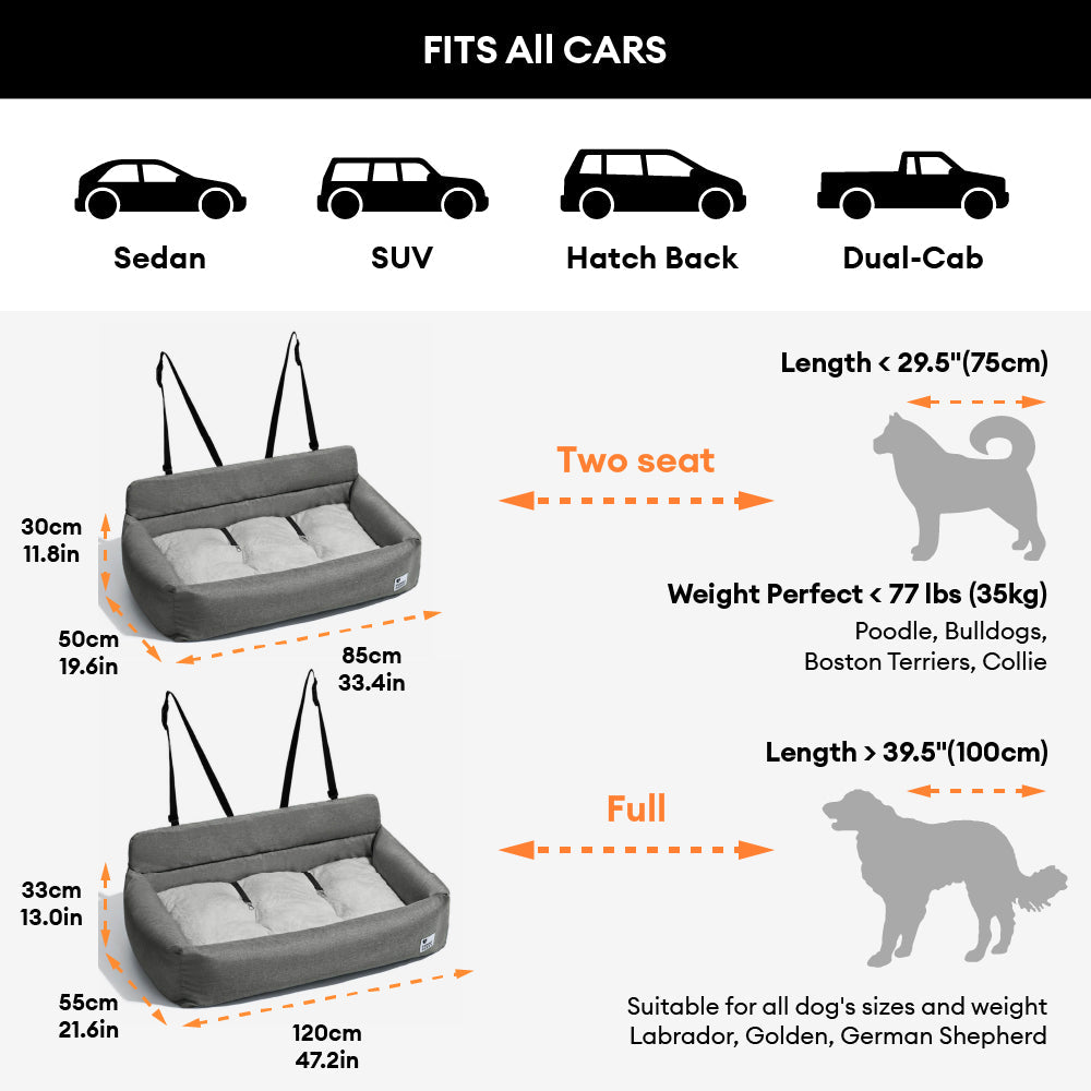 Dog Car Seat - Large Waterproof Bolster Dog Car Seat Carrier