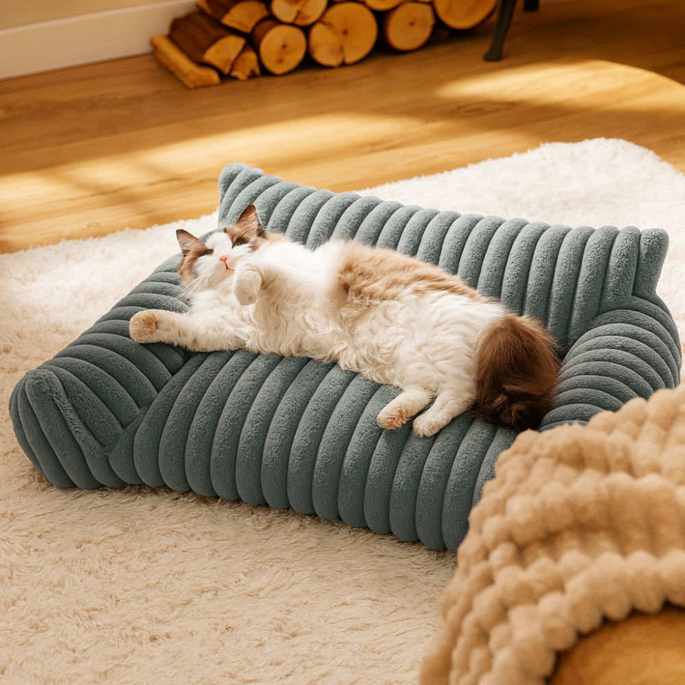 Cat Sofa Bed Plush Bolster Lounger with Raised Sides