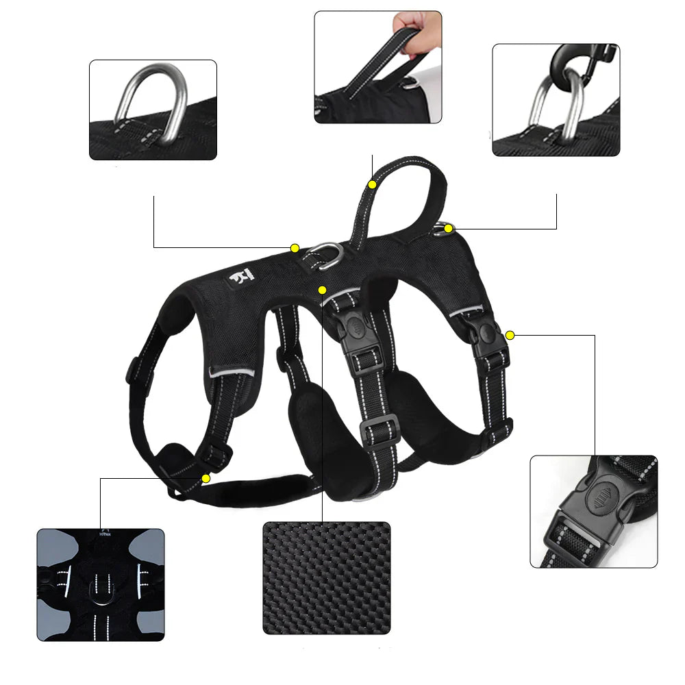 Reflective Tactical Dog Harness No Pull Adjustable For Walking
