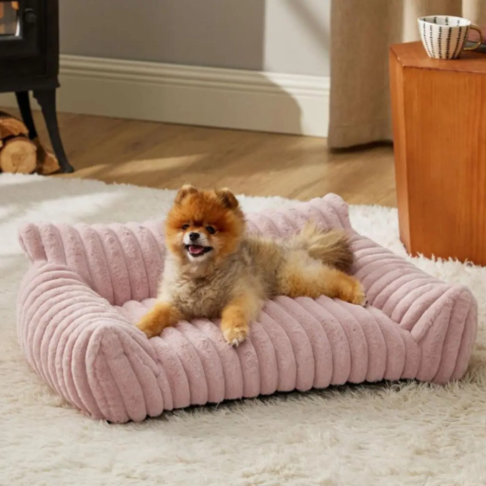 Cat Sofa Bed Plush Bolster Lounger with Raised Sides