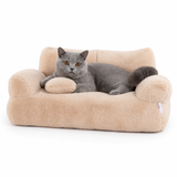 Fluffy Plush Cat Sofa Bed with Bolster Sides and Cushion