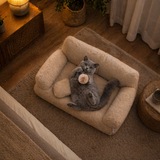 Fluffy Plush Cat Sofa Bed with Bolster Sides and Cushion