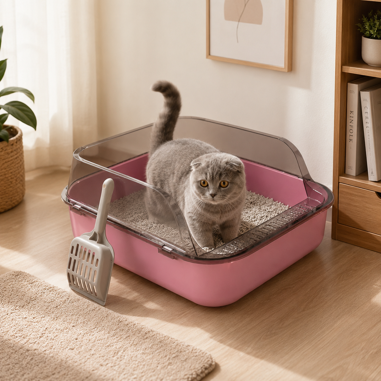 Cat Litter Box - Cat Cleaning Litter Tray