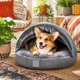 Dog Cave Bed Hooded Plush Extra Cosy Burrow Washable Pet Bed