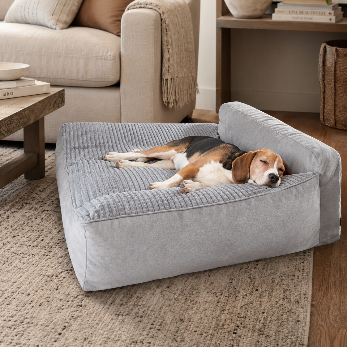 Dog Sofa Bed Quilted Plush Deep Cushion Bolster Washable Pet Bed
