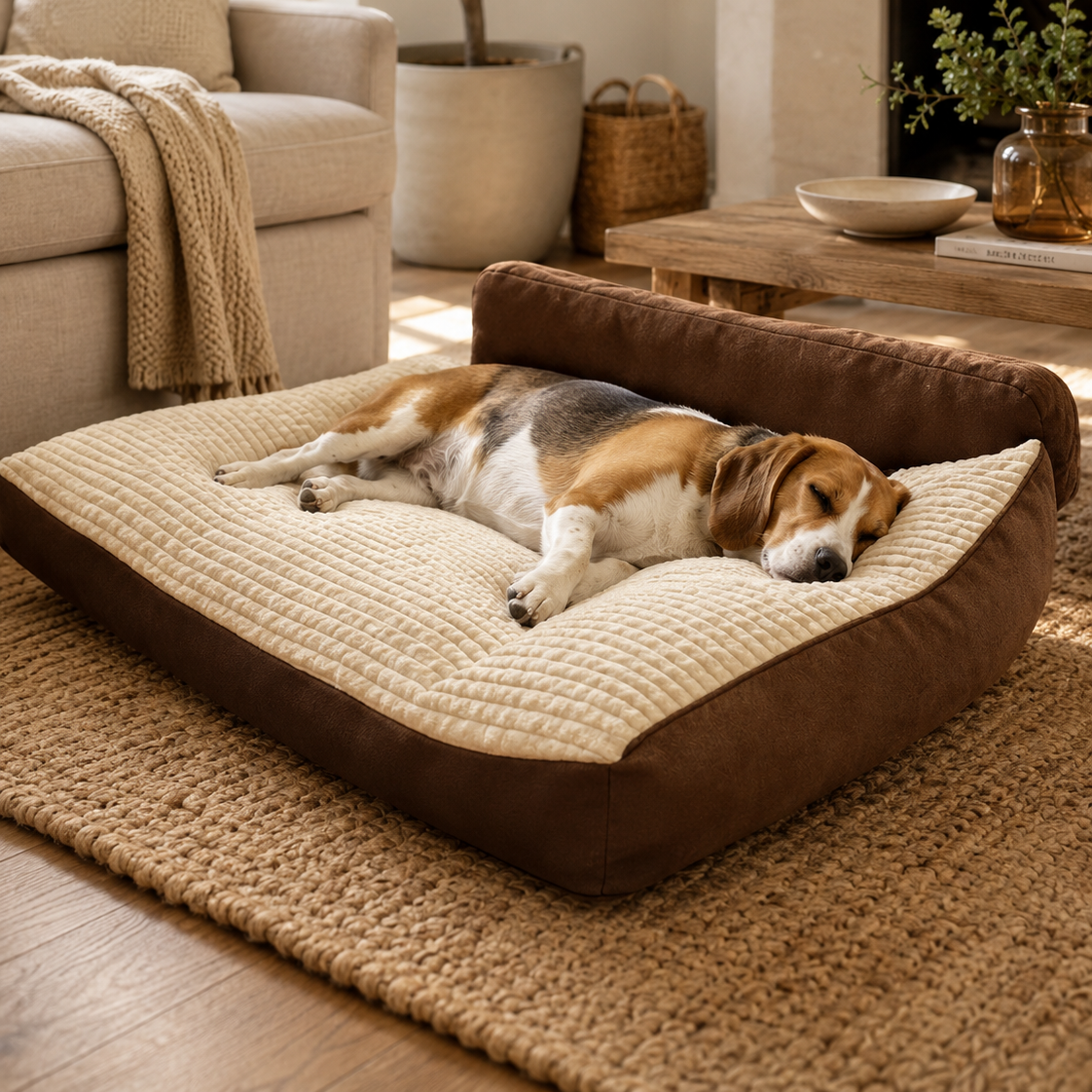 Dog Sofa Bed Quilted Plush Deep Cushion Bolster Washable Pet Bed