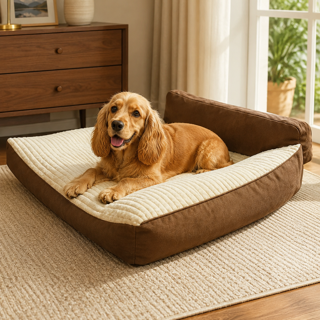 Dog Sofa Bed Quilted Plush Deep Cushion Bolster Washable Pet Bed