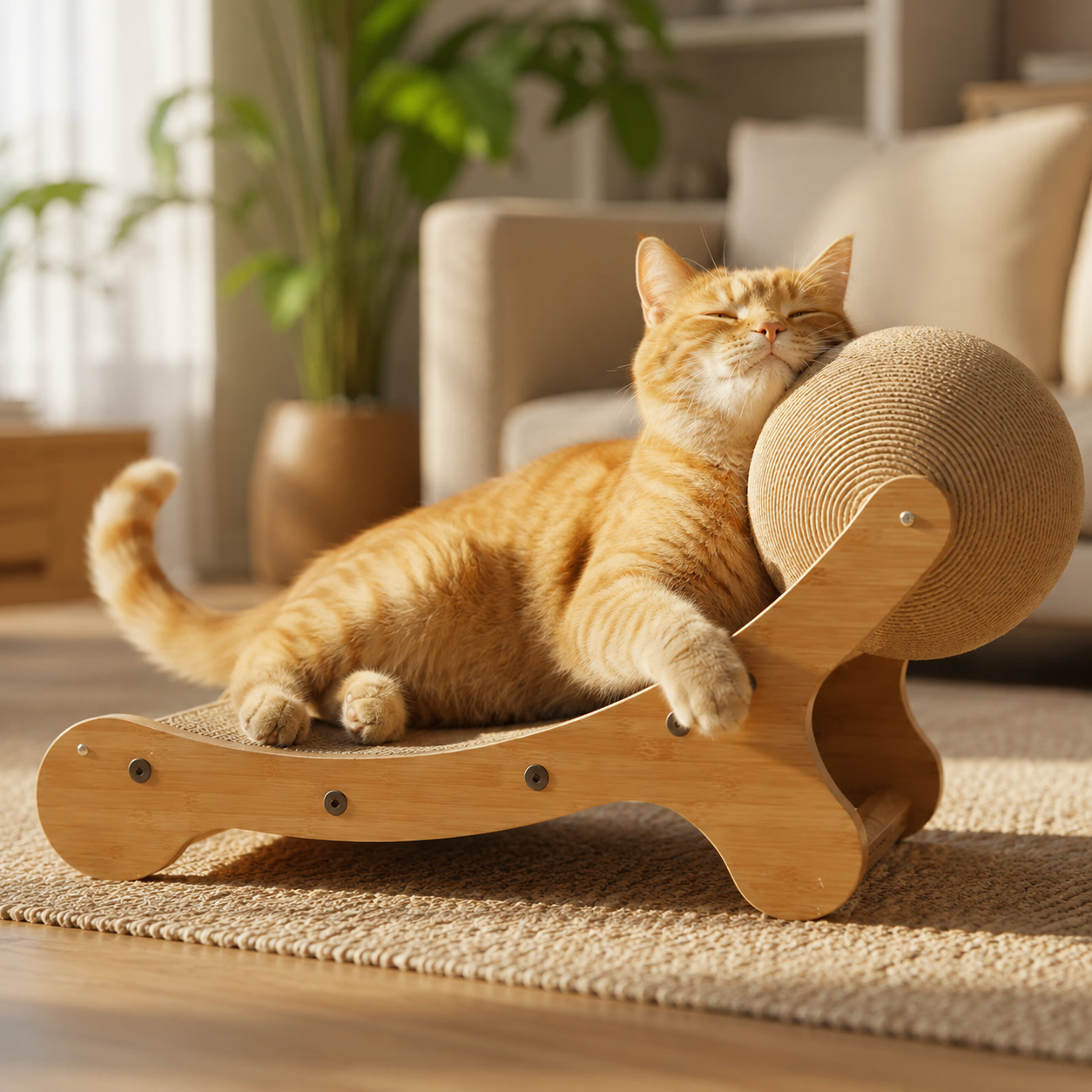 Cat Scratcher Lounge Board Wooden Sisal Ball Indoor Play