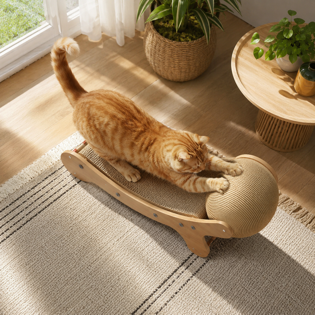 Cat Scratcher Lounge Board Wooden Sisal Ball Indoor Play