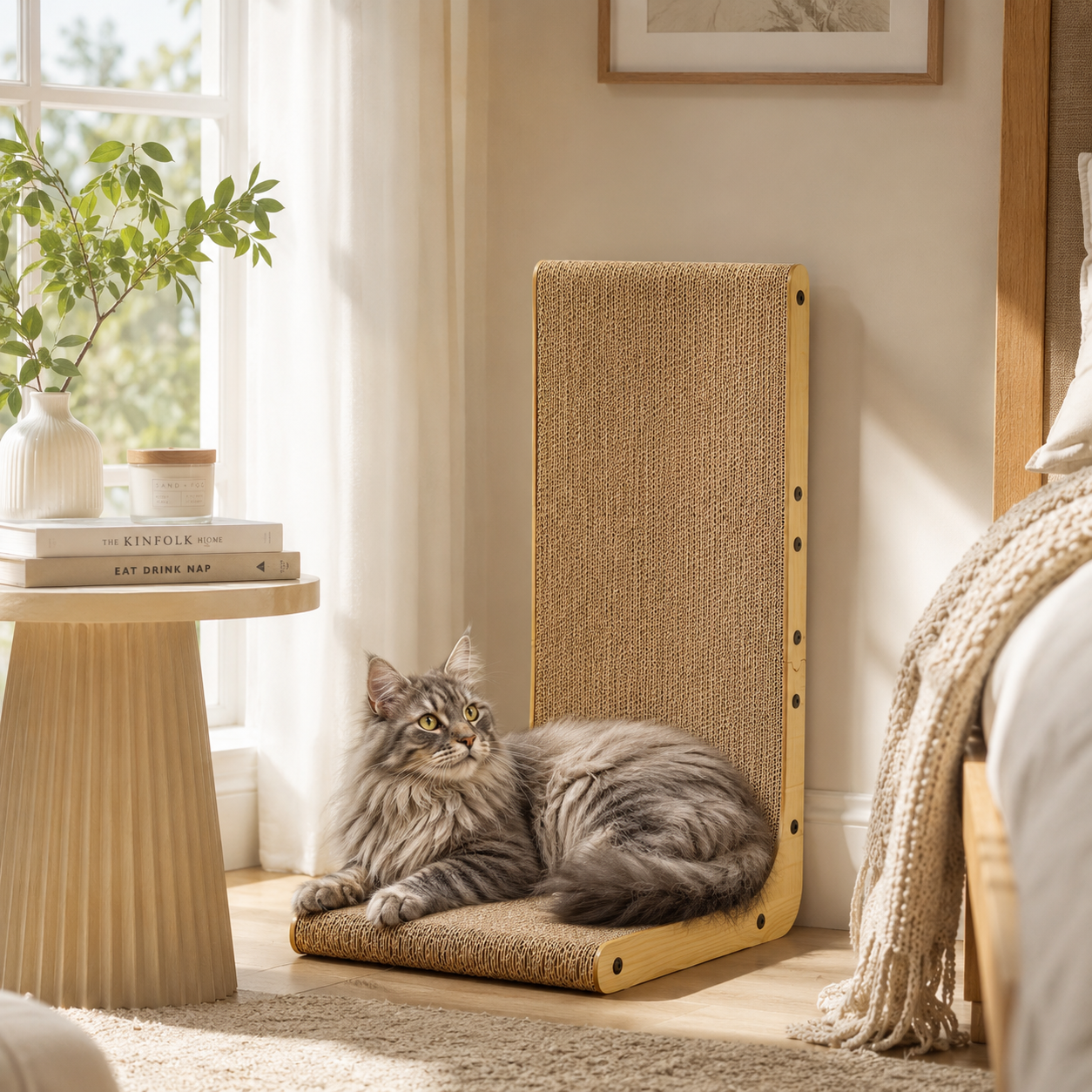 Cat Scratching Post Large Vertical Cardboard Scratcher Wooden Frame