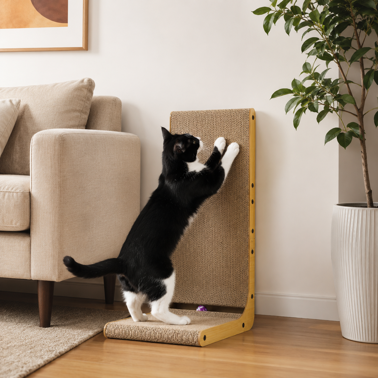 Cat Scratching Post Large Vertical Cardboard Scratcher Wooden Frame