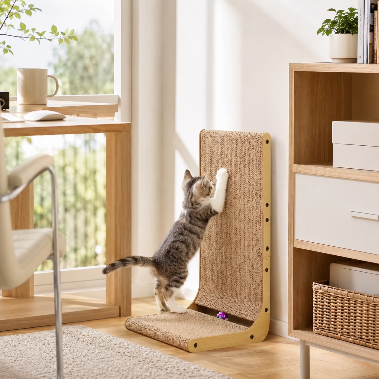 Cat Scratching Post Large Vertical Cardboard Scratcher Wooden Frame