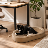 Cat Bed Oval Woven Scratch Lounge Nest with Hanging Toy Ball