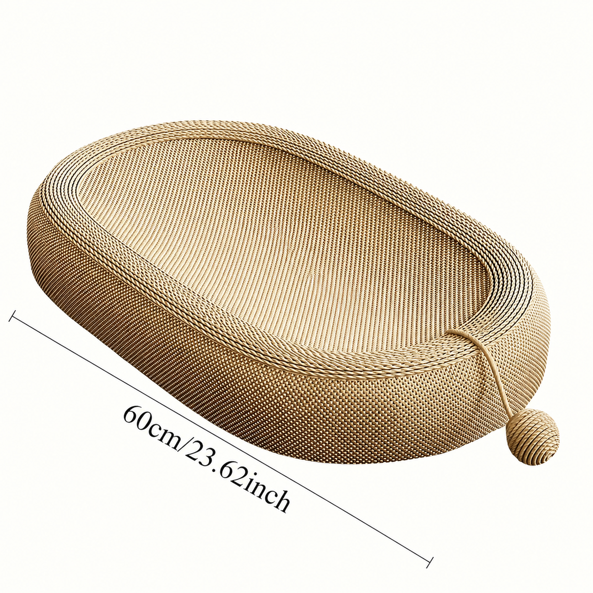 Cat Bed Oval Woven Scratch Lounge Nest with Hanging Toy Ball