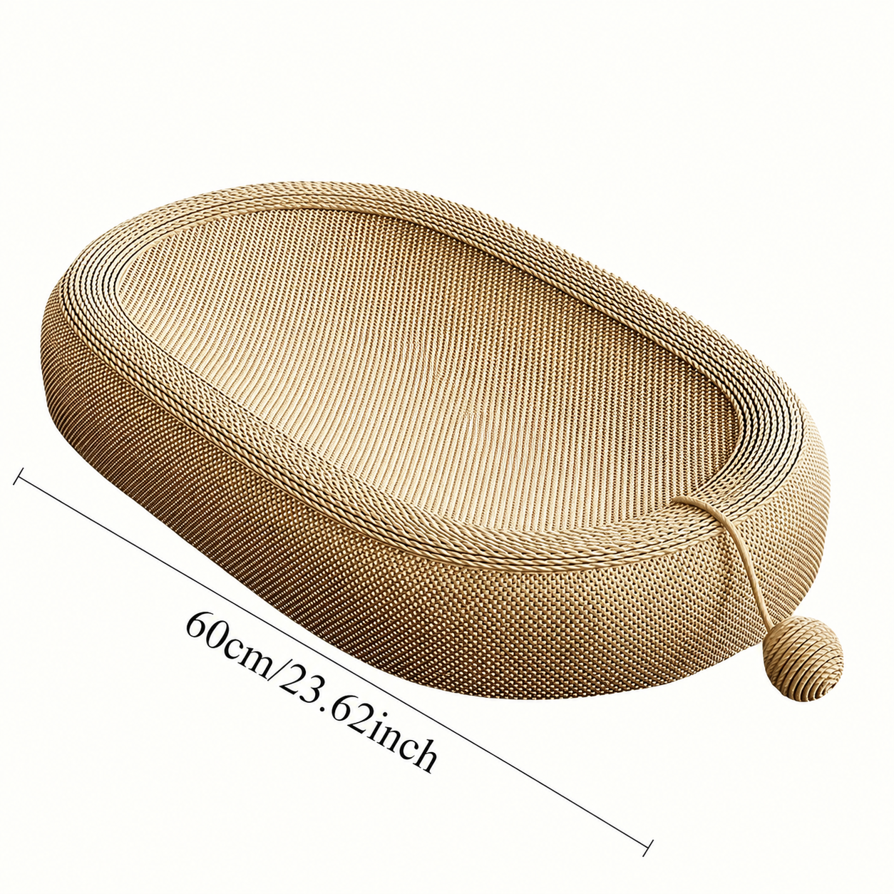 Cat Bed Oval Woven Scratch Lounge Nest with Hanging Toy Ball