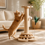 Large Cat Scratching Post Sisal Feather Toy Dangling Balls Roller Base