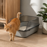 Cat Litter Tray Box High Sided Semi Open Top With Anti Scatter Grid Entry